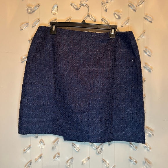 Loft Navy Tweed Wrap Doulbe Button Skirt - Picture 8 of 12